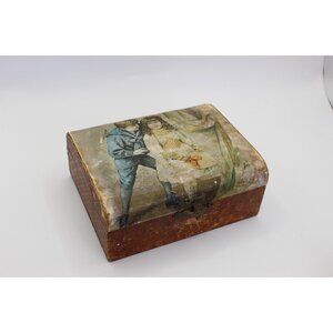 Antique Lithographed Trinket Box: Victorian Romantic Couple Scene, Late 1800s Ke